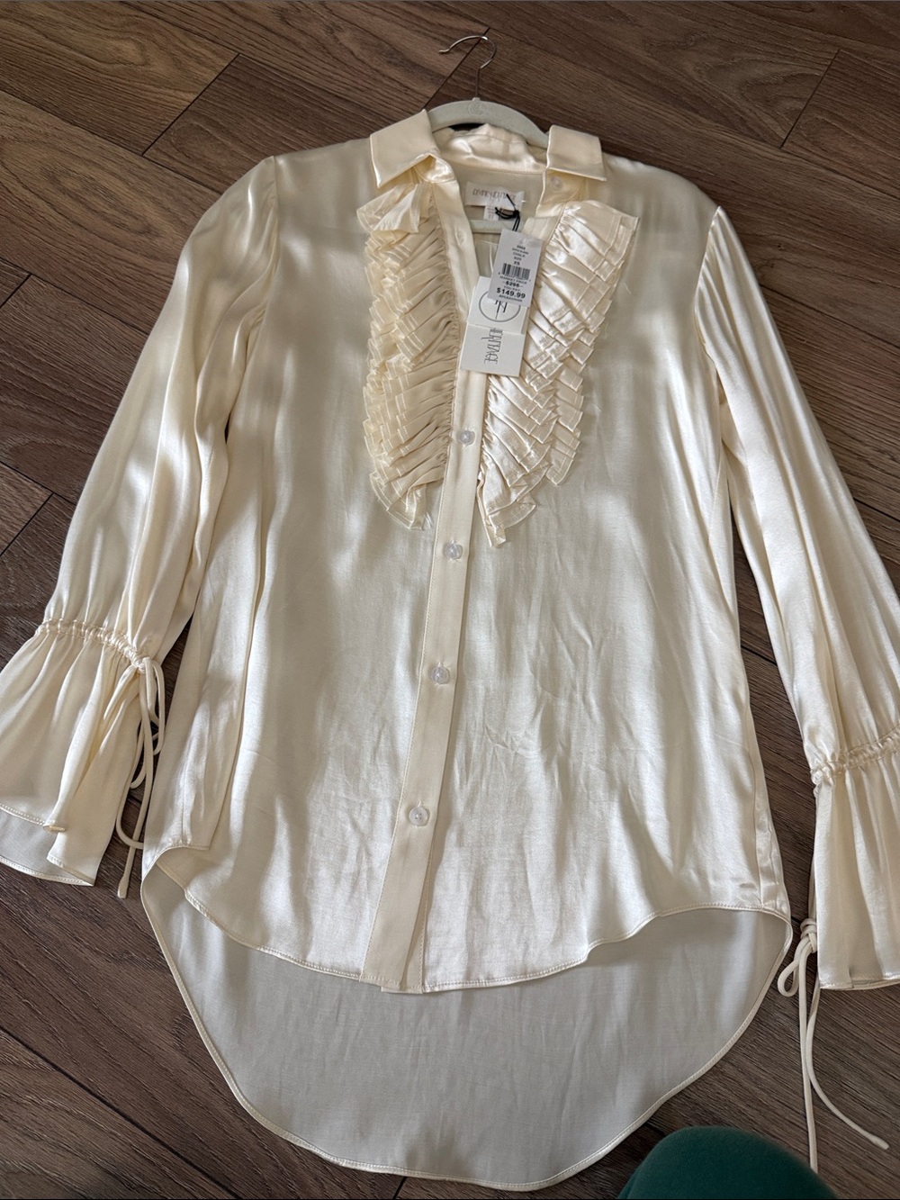 Lafayette 148 New York Ivory Silk-Blend Ruffle Front Button Down